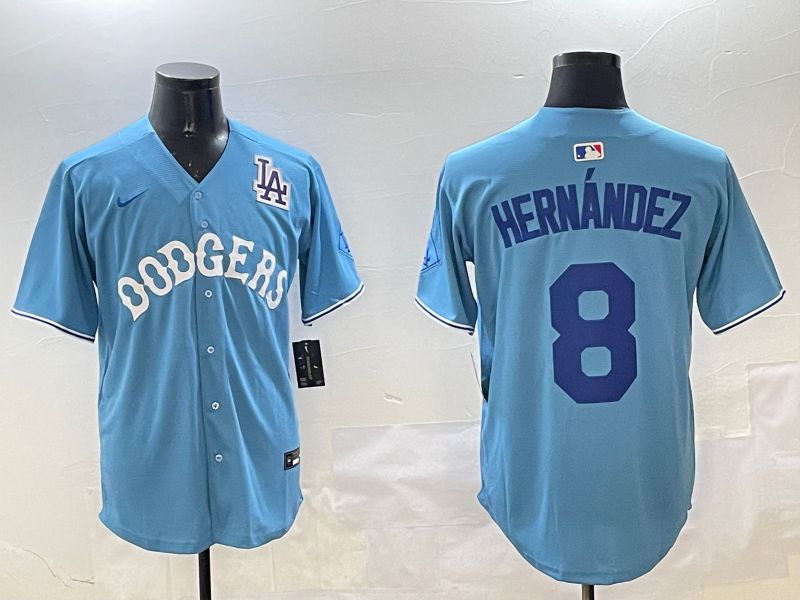 Men Los Angeles Dodgers #8 Hernandez Light Blue Throwback Game 2025 Nike MLB Jersey style 18->los angeles dodgers->MLB Jersey